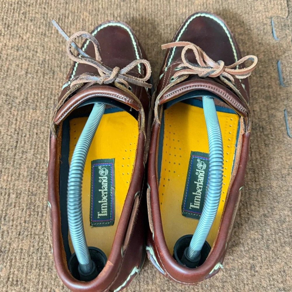 Timberland Mens 7.5 M Burgundy Brown Leather Boat Shoes 25077 Deck Shoes Loafers